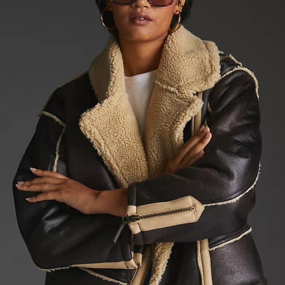 Pilcro Faux Leather Sherpa-lined Jacket size MP
